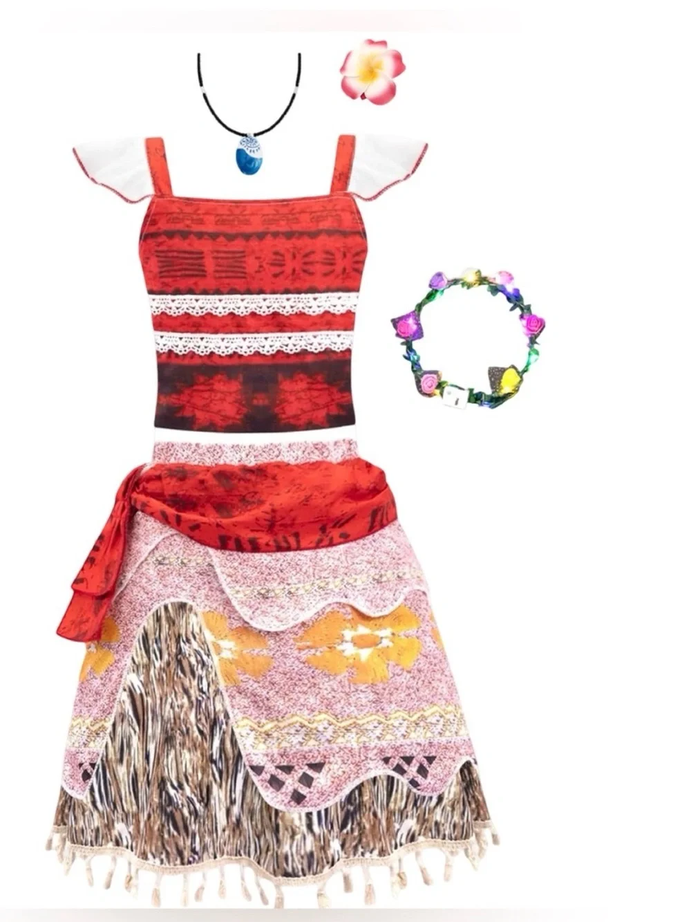 Meland Girls Polynesian Island Princess Costume Set Size M 6-8 Moana Inspired